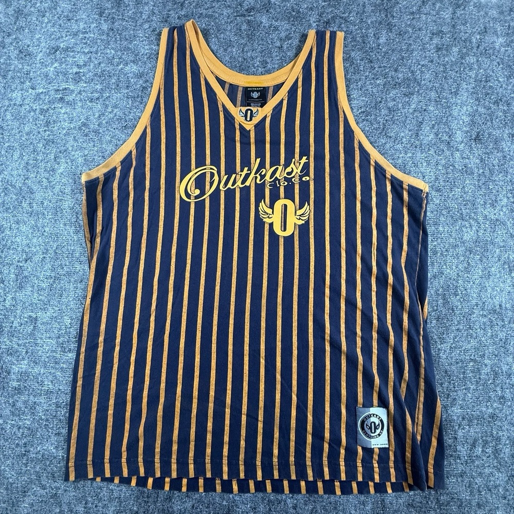 Vintage Outkast Tank Top Mens XL Blue Gold Vertical Stripe Sleeveless Shirt Y2K⁠
